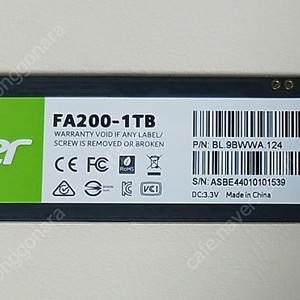 에이서 ACER FA200 SSD 1TB M.2 2280 NVMe 싸게 팝니다