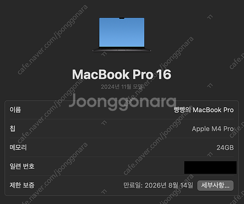 맥북프로 M4 16인치 기본형 영문자판 팝니다--0