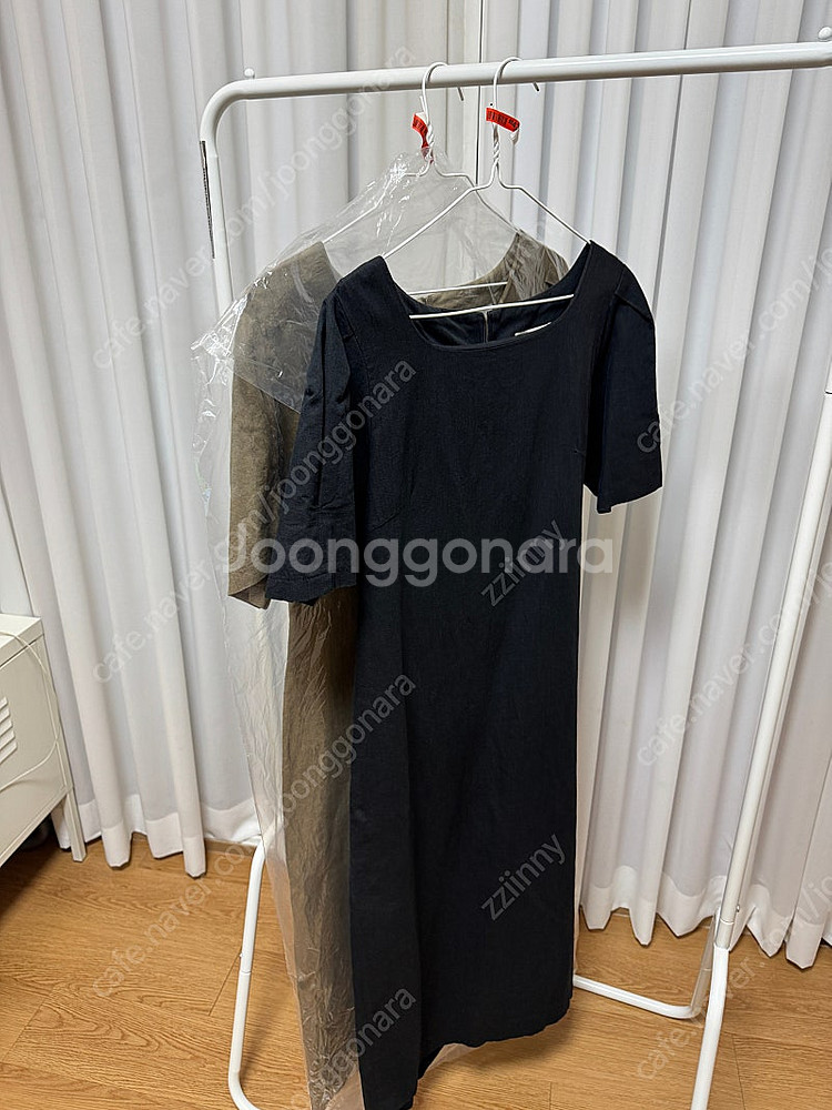 블랙/카키 린넨 원피스--0