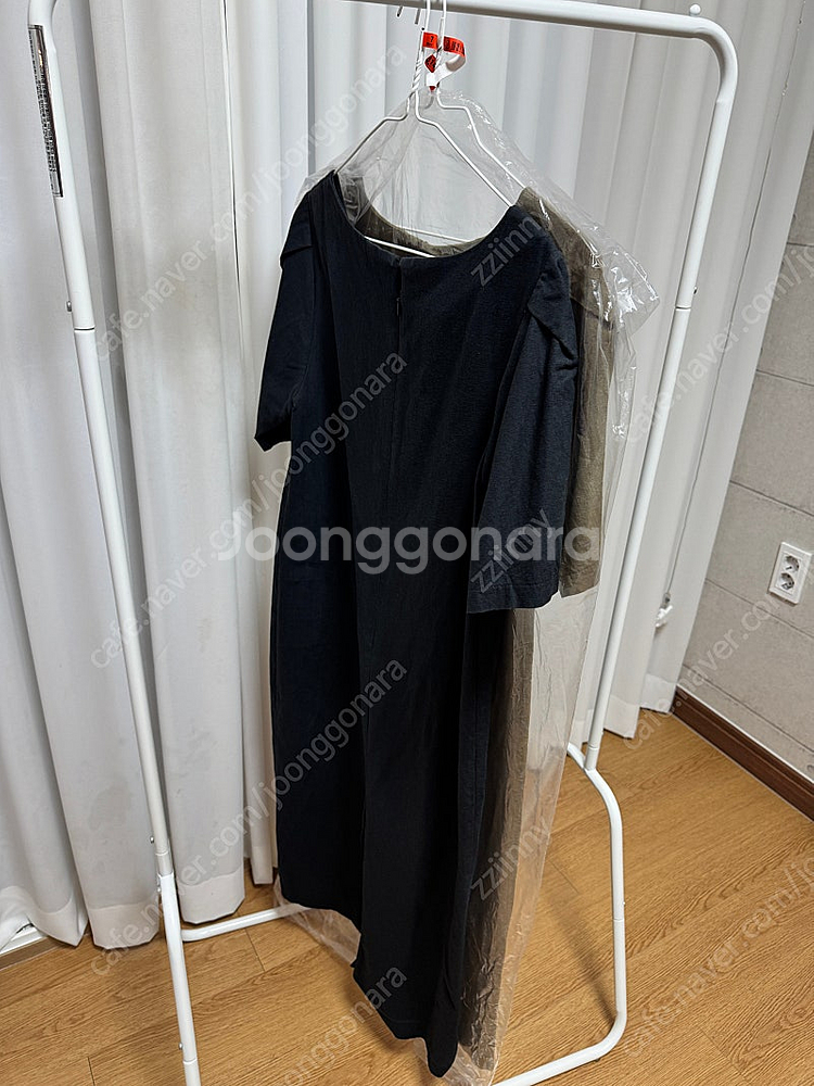 블랙/카키 린넨 원피스--1