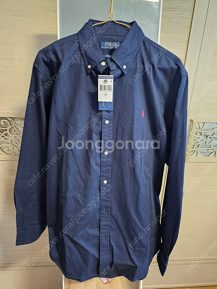 폴로 옥스포드 면(얇은) 셔츠 네이비 화이트 L(105-110)팝니다--3