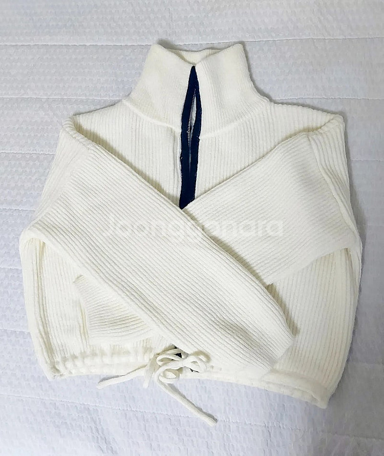 하이넥 스트링 니트 크롭 가디건 루즈핏 점퍼 자켓 아우터--3