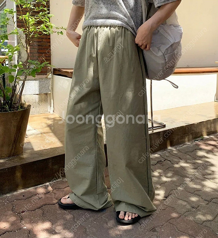 (새상품) 린넨 밴딩 와이드 팬츠--0