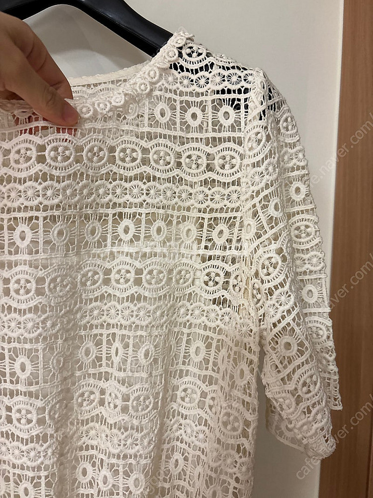 레니본 레이스 시스루 반팔 리본 크로쉐 펀칭 원피스 돌...--3