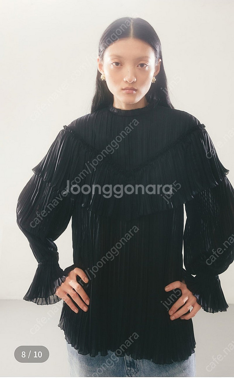 ORR 오르 세일 플리츠 러플 블라우스 블랙 M 새제품--0