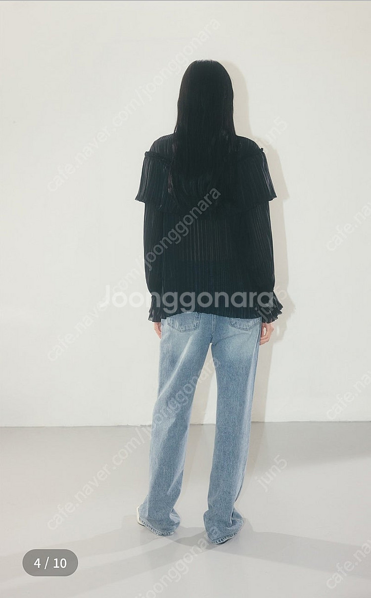 ORR 오르 세일 플리츠 러플 블라우스 블랙 M 새제품--3