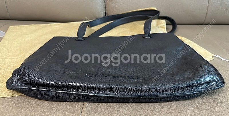 샤넬 빈티지 로고 쇼퍼 토트 숄더백 네이비--4
