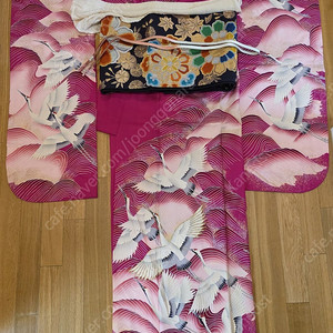 학 문양 후리소데 풀셋(후리소데+후쿠로오비+오비아게+오비지메)