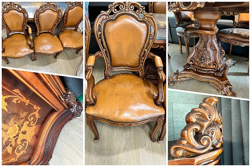 [해운대 우동] 고급 엔틱 장식장+식탁 세트 일괄 이미지