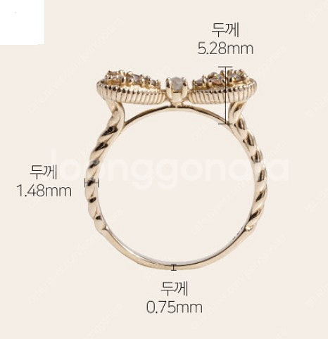 러프다이아몬드 리본반지 14K 13.5호(1.65g)--7