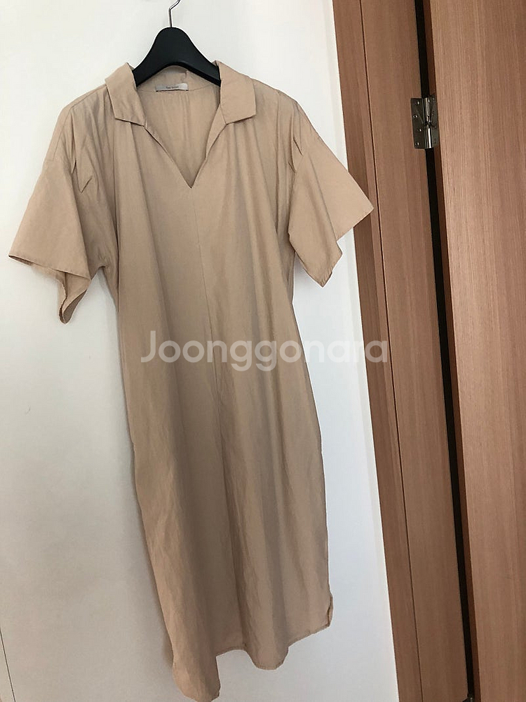더아이잗 바스락 셔츠 오픈카라 베이지 원피스 결혼식 하...--1