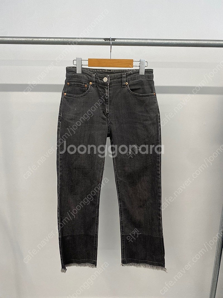 여성용 시스템 system 밑단 투톤 컷팅 진 흑청바지 그레이데님--0