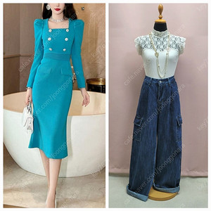 1.(새상품) 스퀘어넥 진주버튼 퍼프 롱원피스2.핀턱