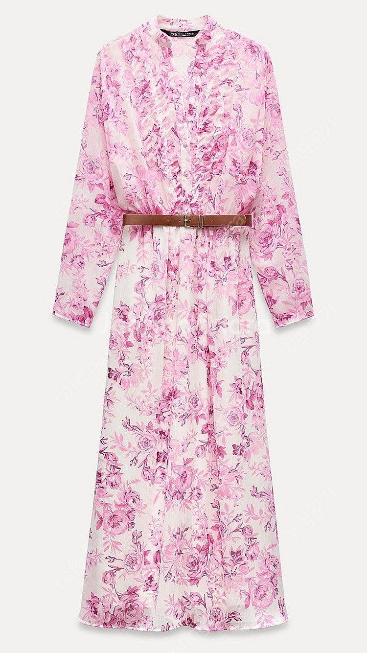 택부착) 자라 플라워 쉬폰 원피스--1