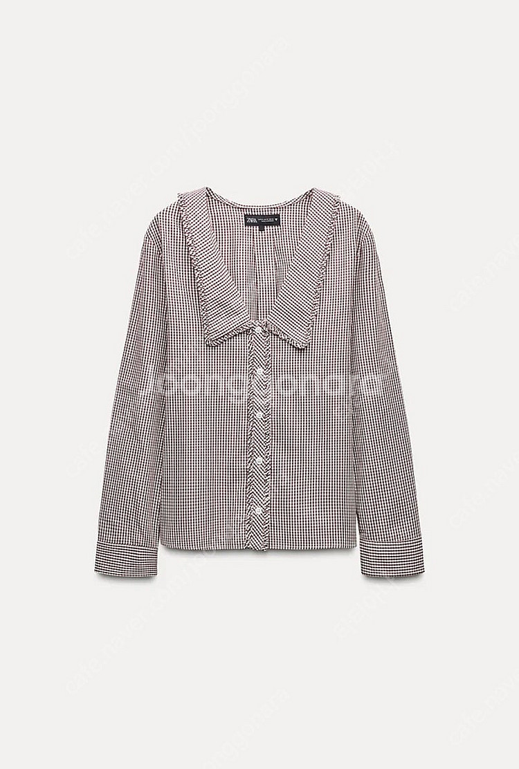 zara 자라 깅엄 체크 피터팬 칼라 셔츠 55900-...--1