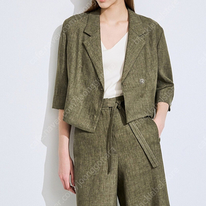 타임 린넨 하프 슬리브 테일러드 자켓 & 벨티드 와이드 팬츠 set