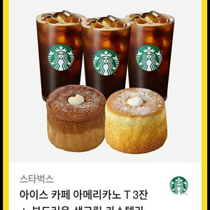 스타벅스 아이스 아메리카노 3잔 + 부드러운 생크림 카스텔라 + 초코품은 부생카