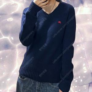 버버리 블루라벨 브이넥 울 니트 네이비 M