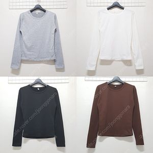 여성 라운드넥 슬림핏 긴팔 티셔츠 화이트 블랙 브라운 그레이 ~55