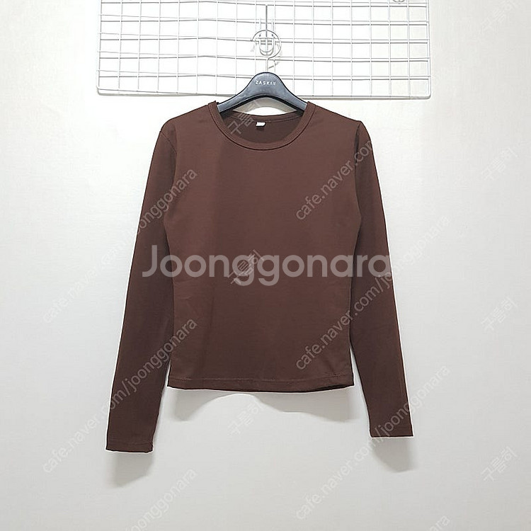 여성 라운드넥 슬림핏 긴팔 티셔츠 화이트 블랙 브라운 ...--1