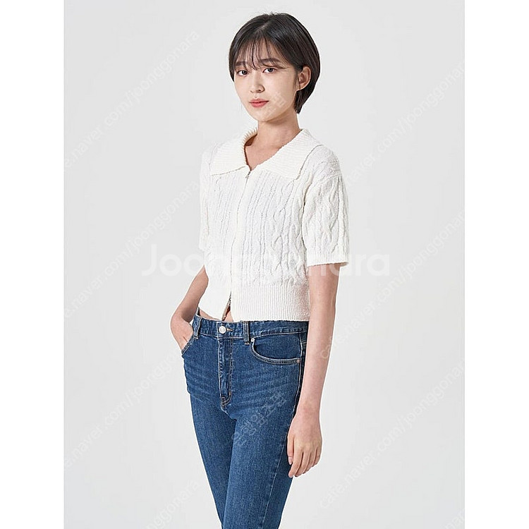 에잇세컨즈 꽈배기 크롭 반팔 가디건--0