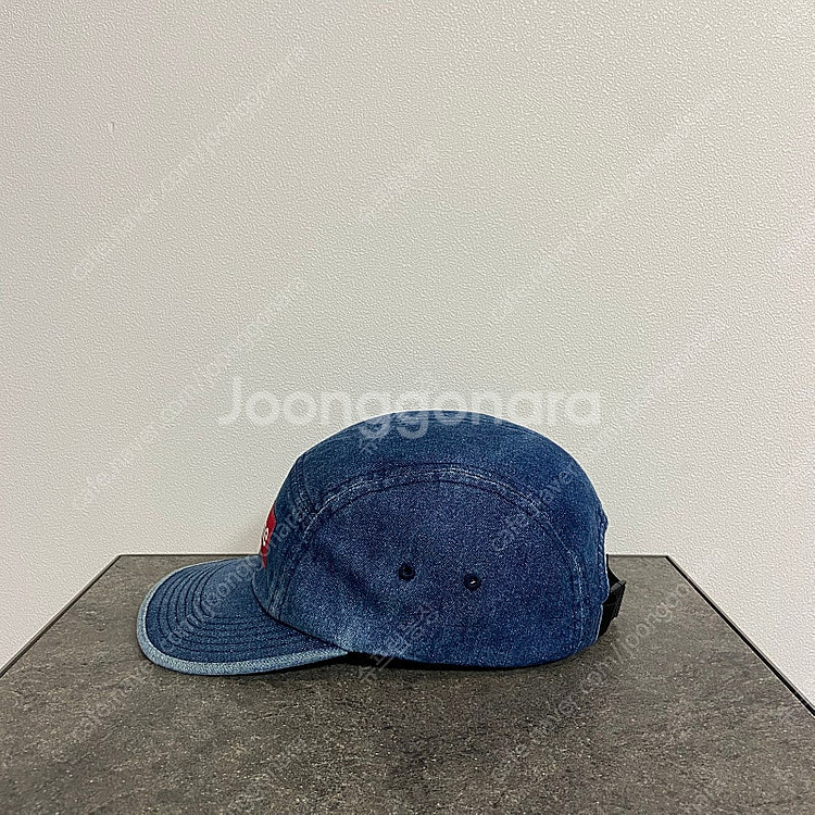 슈프림 워시드 데님 레드 박스로고 캠프캡 모자--1