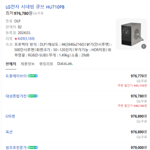 LG CINE BEAM 빔프로젝터(HU710PB) 팝니다.