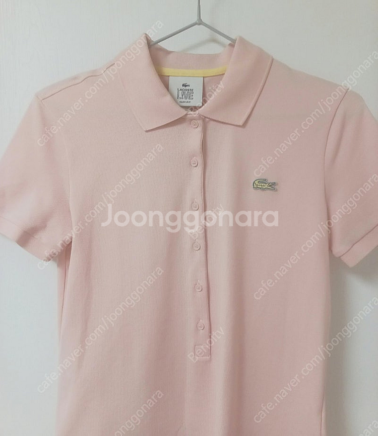 라코스테 피케 반팔 폴로 티셔츠 여성 핑크색--3