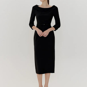 OUEL BOAT NECK BELTED H LINE DRESS_BLACK M 혼주드레스 혼주 원피스