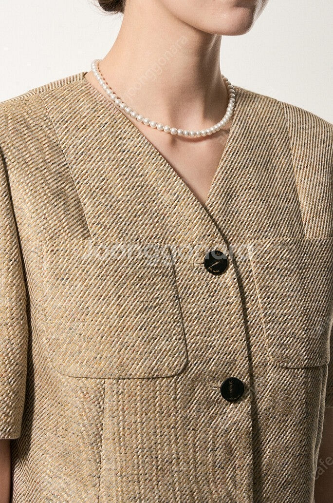 2025 마인 린넨 블렌드 크롭 하프 슬리브 자켓 한섬--3