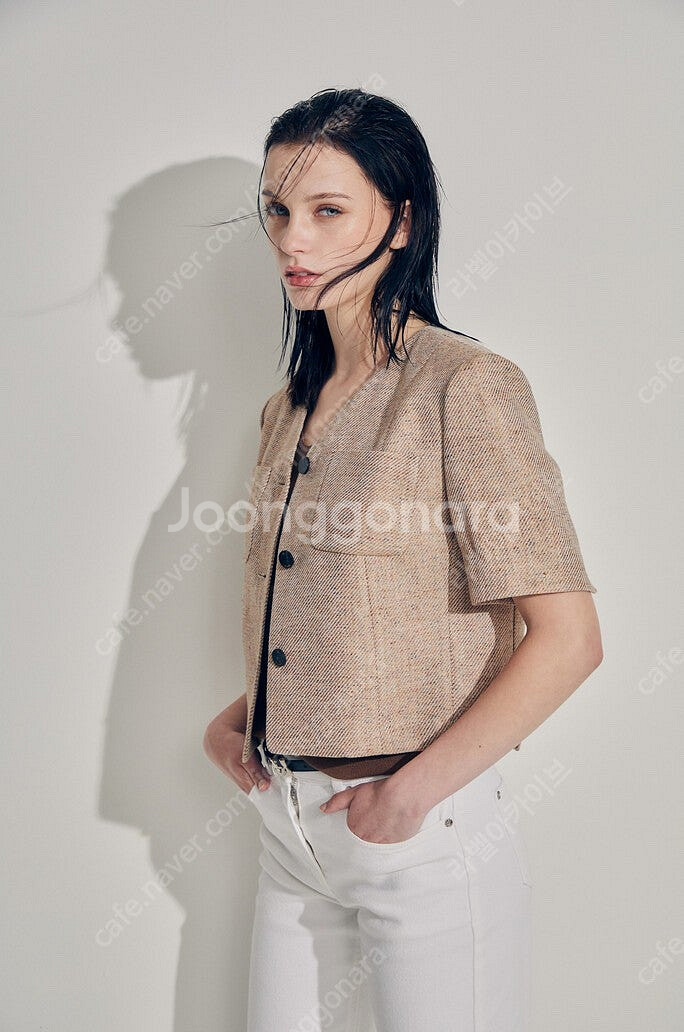 2025 마인 린넨 블렌드 크롭 하프 슬리브 자켓 한섬--5