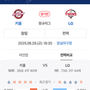 잠실야구장 엘지 키움 금요일 29일 경기