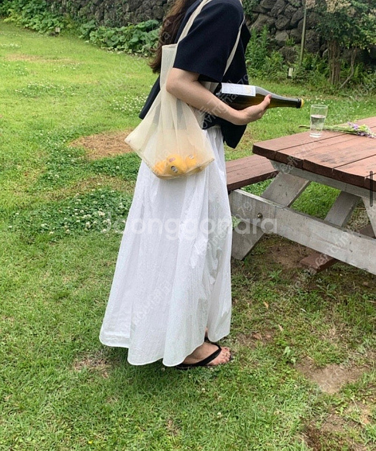 위드아웃썸머 피크닉 풀 화이트 롱스커트--0