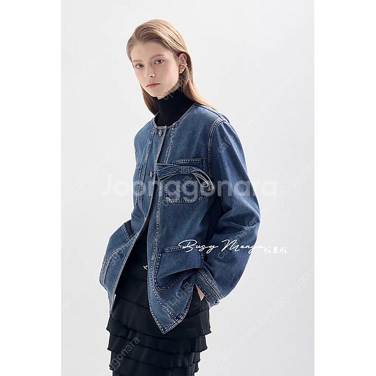 랑방 데님 라운드넥 자켓--1