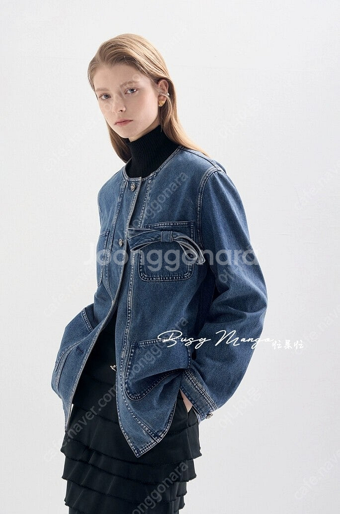 랑방 데님 라운드넥 자켓--2