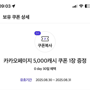 카카오페이지 5천캐시 1매