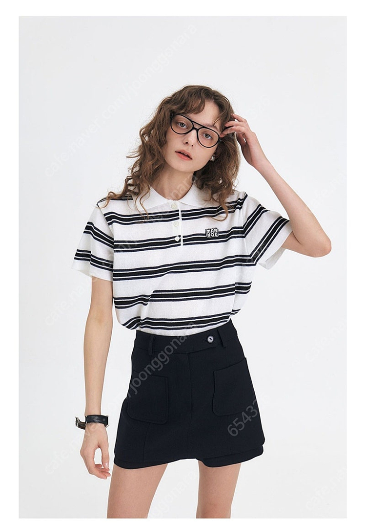 [새 제품]마론에디션 화이트 스트라이프 폴로 니트 이미지