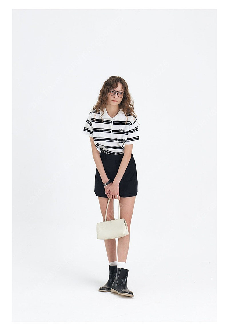 [새 제품]마론에디션 화이트 스트라이프 폴로 니트 이미지