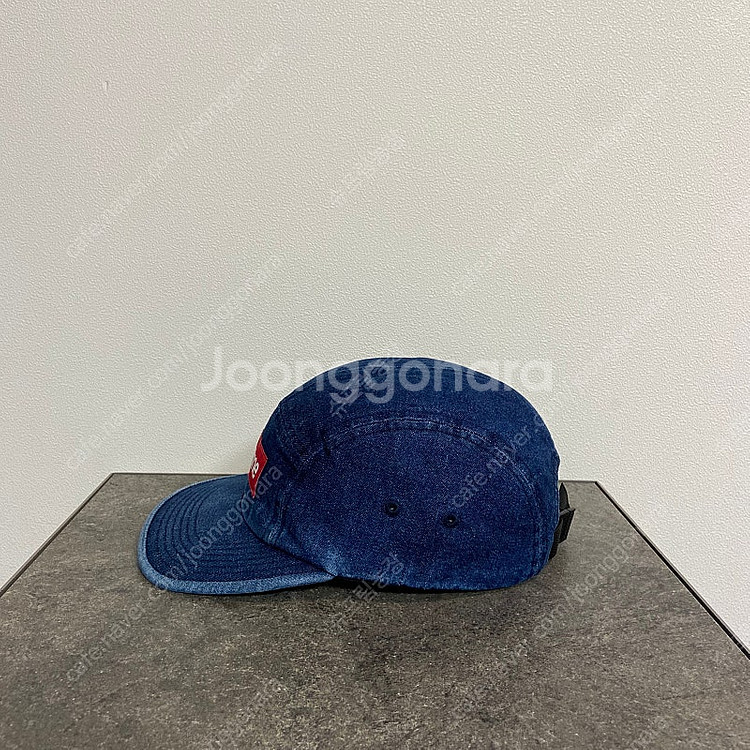 슈프림 워시드 데님 레드 박스로고 캠프캡 모자--1