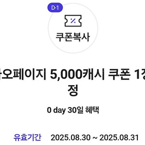 카카오페이지 5,000캐시 쿠폰 1장
