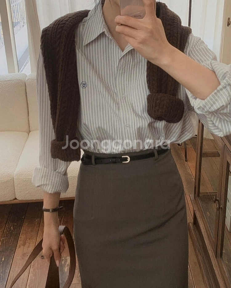 슬로우앤드 포드 스트라이프 자수셔츠--0