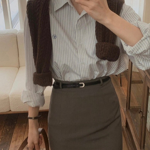 슬로우앤드 포드 스트라이프 자수셔츠