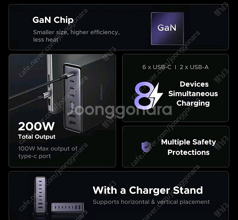 유그린 200W 국내 220V 총 8포트 KC인증 충전...--2
