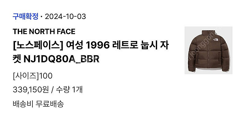 노스페이스 1996 눕시 브라운(100사이즈, 드라이완...--1