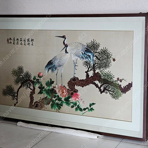 전통 자수 액자 – 무병장수 학 그림 (대형 액자)