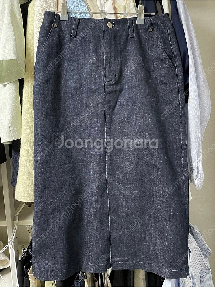 하와 논페이드 생지 데님 스커트--4