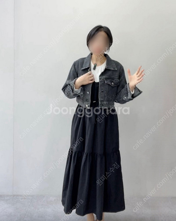 [미착용/새상품] 코튼 배색 스트링 바스락 롱 원피스--3