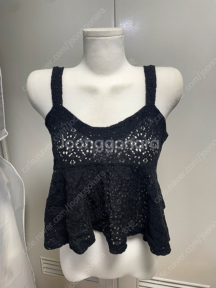플라워패턴 블랙 검정 프릴 블라우스 나시 뷔스티에--0