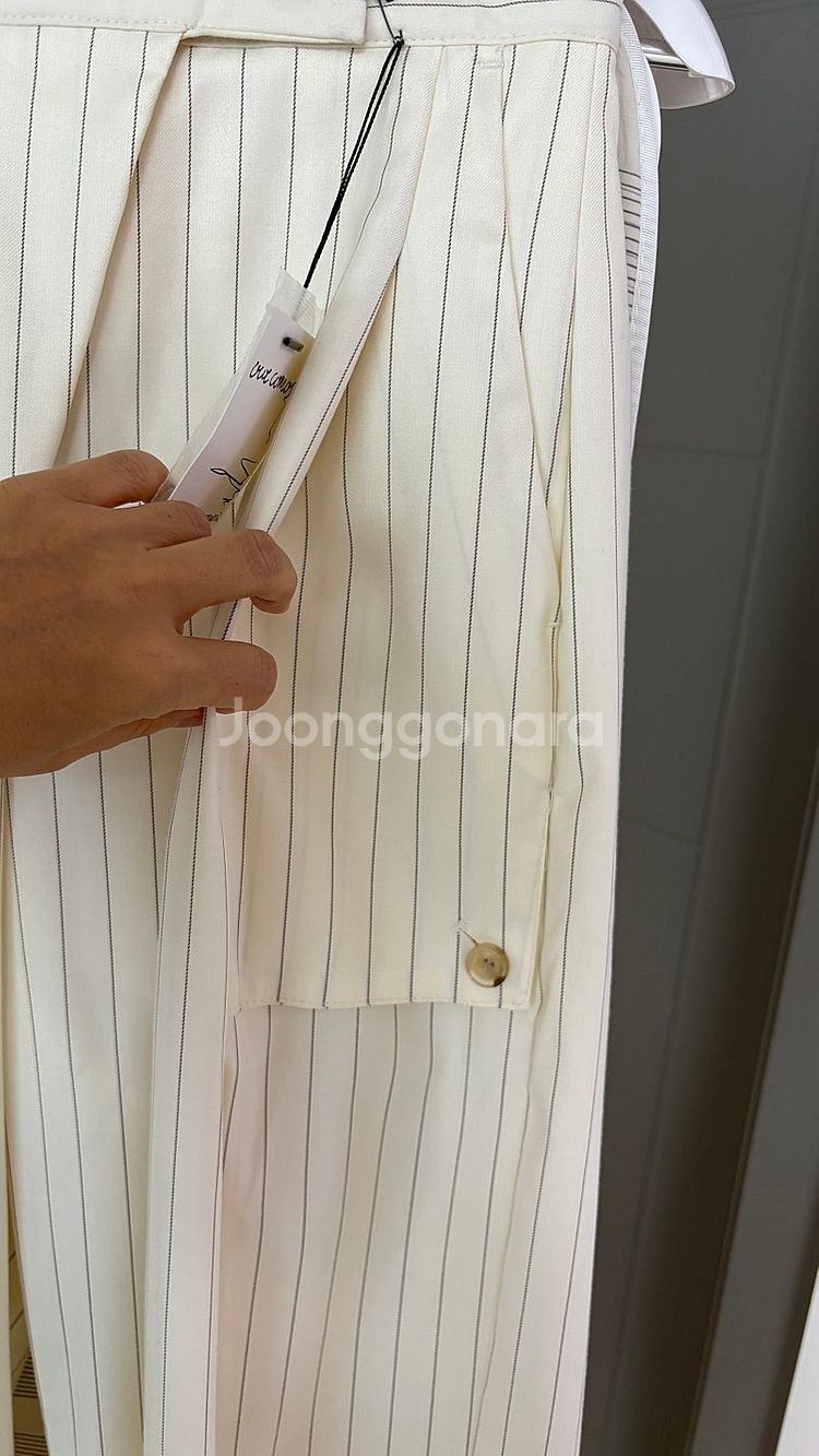 아워 꼬모스 핀턱 스트라이프 팬츠 스몰 새상품(현재도 ...--8