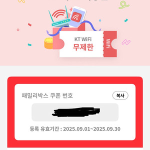 KT 케이티 와이파이 9월 이용권(2000원 판매)